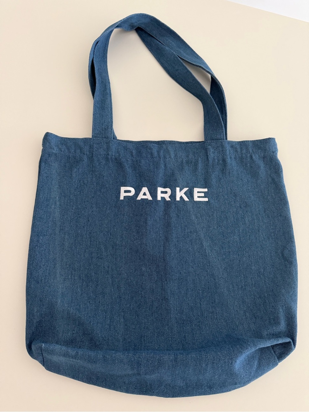 PARKE Deep Blue Canvas Tote Bag with White Embroidered Logo